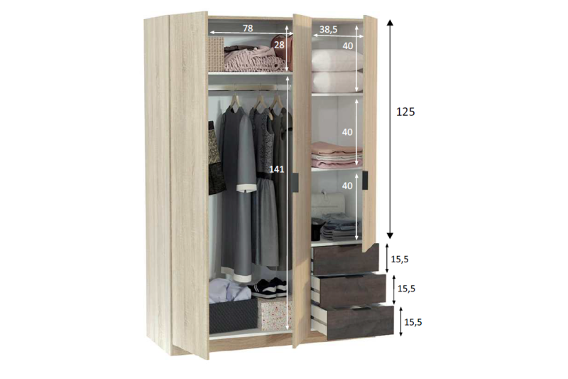 Armario 3 Puertas 3 Cajones CECILIA