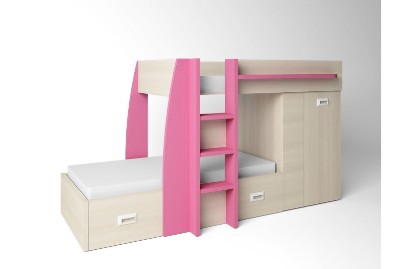 🛏️ Cama Tren Juvenil IRIS Nature/Fucsia 🌈✨