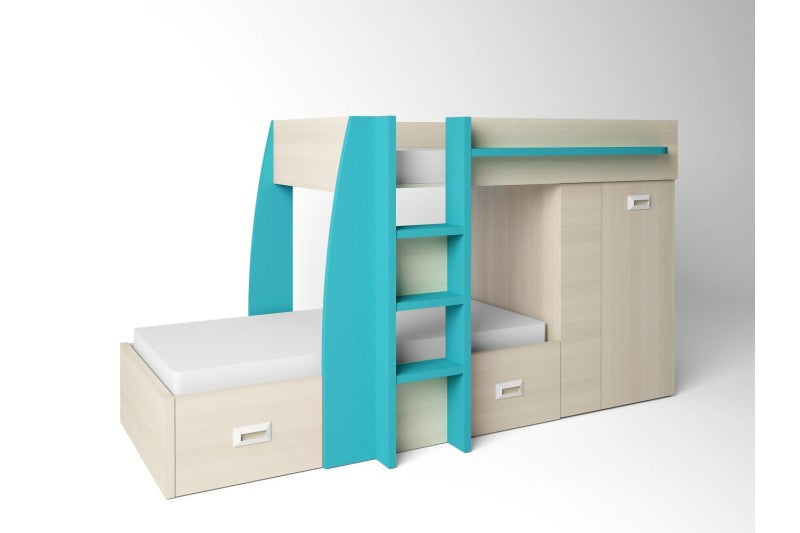 🛏️ Cama Tren Juvenil BORA Nature/Turquesa 🌊✨