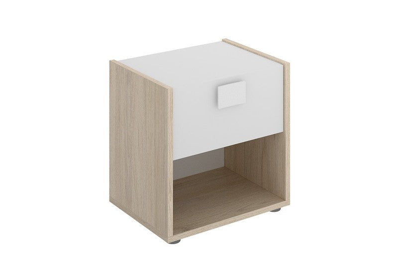 Pack TECHNIX Cabecero tela Gris + 2 Mesitas DINA + Somier con patas + Colchón Viscoelastico MALVIK 135x190