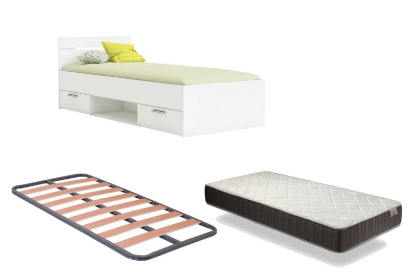 💤 Pack Completo de Descanso BOHEMIA (90x200 cm) · Cama con Cajones + Somier + Colchón Visco Smart 🛠️💥