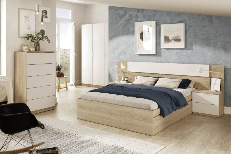 Pack AHORRO Dormitorio SEVILLA + Somier con patas + Colchón Viscoelastico SMART 135x190