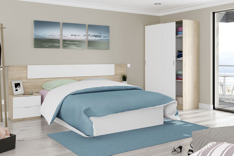 Pack AHORRO Dormitorio SEVILLA + Somier con patas + Colchón Viscoelastico SMART 135x190