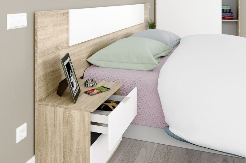 Pack AHORRO Dormitorio SEVILLA + Somier con patas + Colchón Viscoelastico SMART 135x190