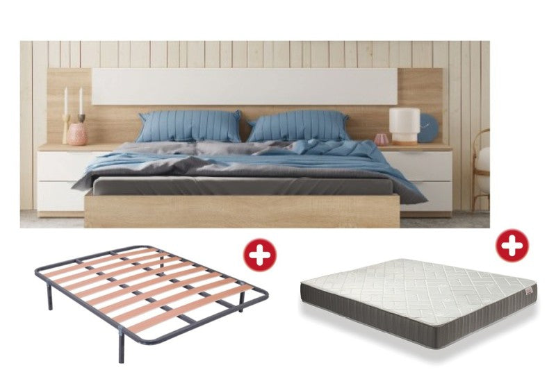 Pack AHORRO Dormitorio SEVILLA + Somier con patas + Colchón Viscoelastico SMART 135x190