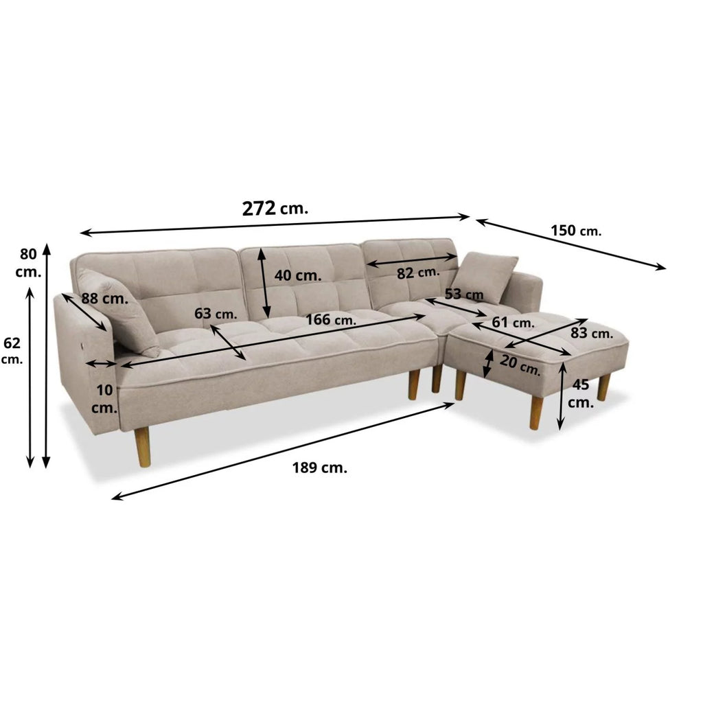 Sofá Chaise Longue Cama MAITE 274 cm