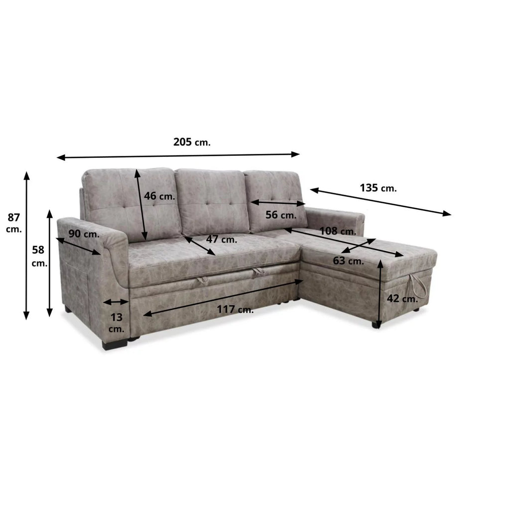 Sofá Chaise Longue Cama JORDAN 204 cm