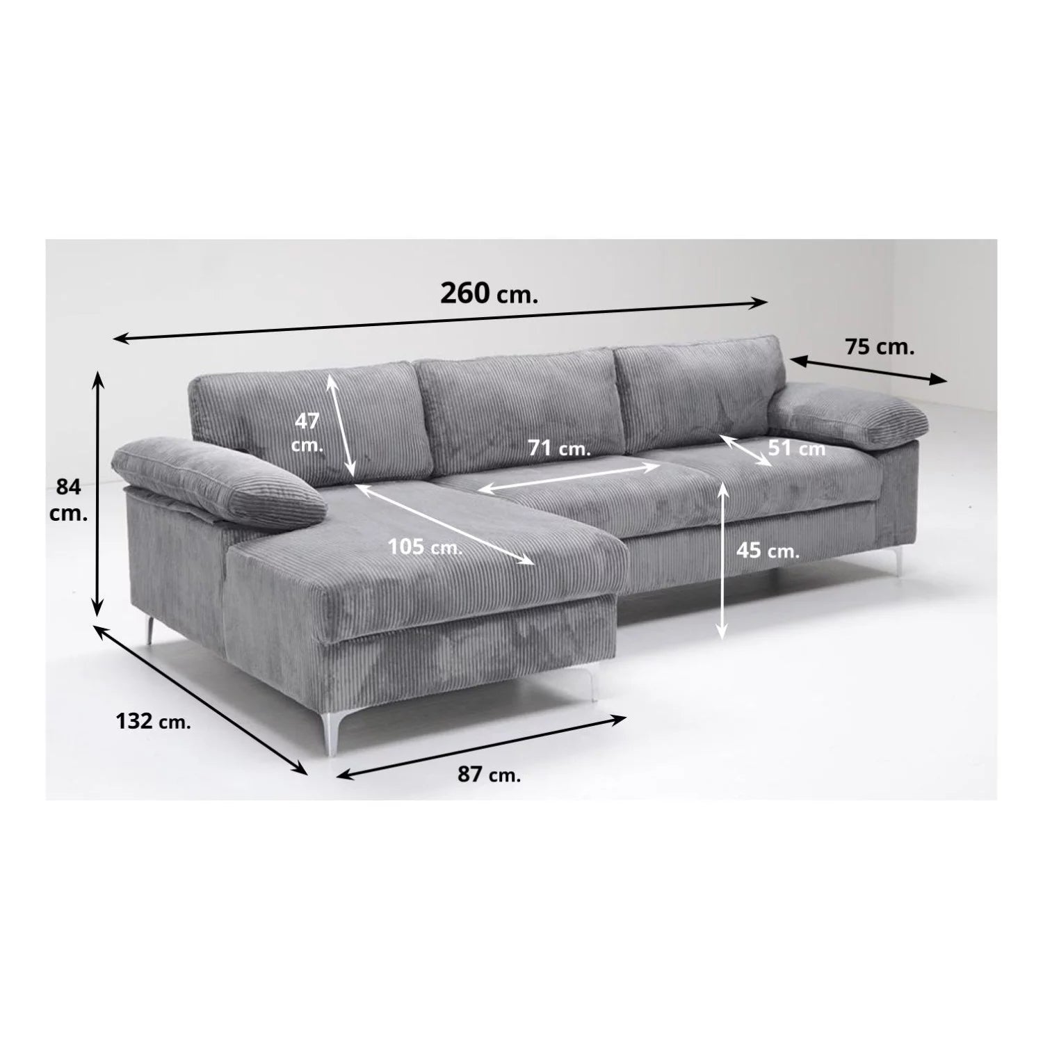 Sofá Chaise Longue CAMER 260 cm